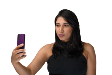 woman taking selfie with cell phone, brunette woman