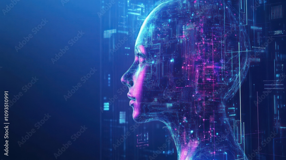 Poster digital head circuitry represents artificial intelligence