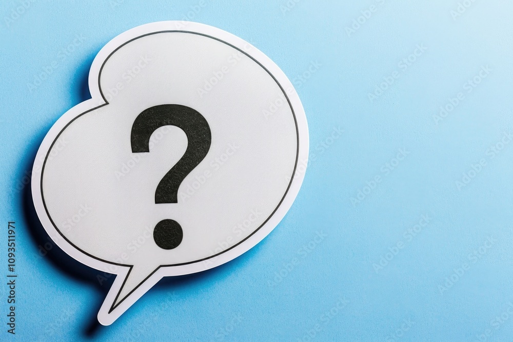 Poster a simple illustration of a white speech bubble with a question mark, ideal for use in educational ma