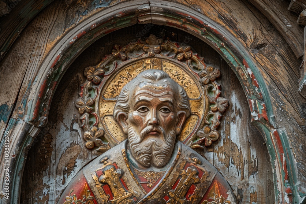 Aufkleber A detailed view of a statue featuring a bearded man, suitable for use in editorial or artistic contexts