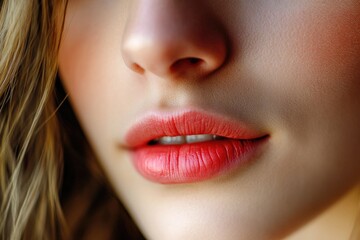 Fototapeta premium Close-up of a woman's face with bright red lipstick