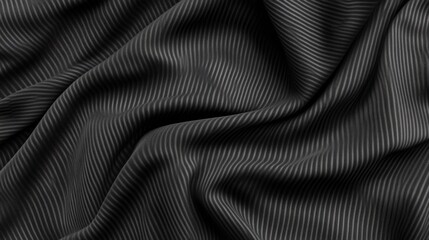 Fototapeta premium Draped dark gray ribbed fabric texture.