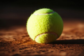 A single tennis ball sits at the net of an empty tennis court, waiting for play to begin