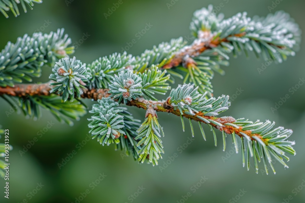 Poster A close-up view of a pine tree branch with needles and cones