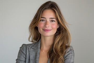 Fototapeta premium Young Businesswoman Smiling with Arms Folded for a Confident Studio Portrait