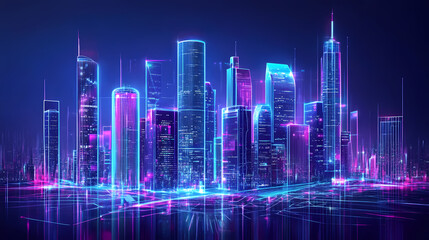 Obraz premium Virtual travel guide showcasing 3d holographic landmarks in a captivating digital landscape. Futuristic Holographic Cities. Illustration