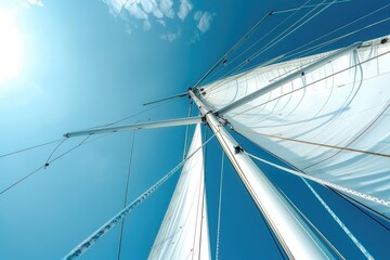 Obraz premium A sail boat mast with a blue sky in the background