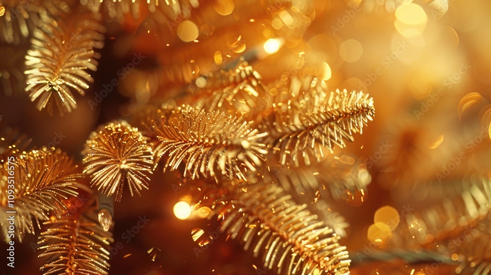 Poster a close-up shot of a christmas tree with twinkling lights in the background