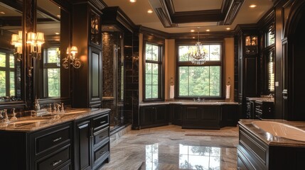 Luxurious Dark Wood Master Bathroom Interior Design