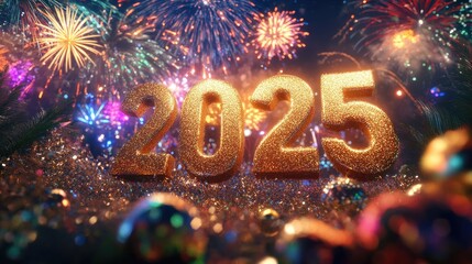 Glittering 2025 New Year's fireworks display.