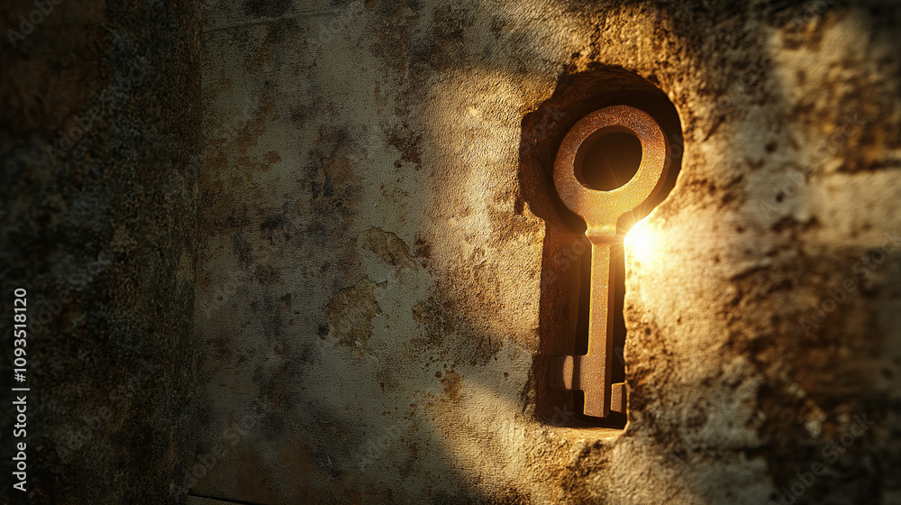 Poster mysterious keyhole with light shining through
