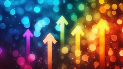 Colorful arrows pointing upward against a vibrant bokeh background, symbolizing growth and progress.