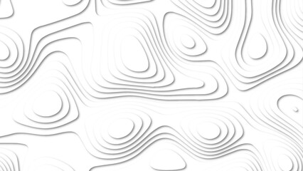 Abstract 3d wavy line paper cut white background. Topographic canyon geometric map relief texture with curved layers and shadow.	