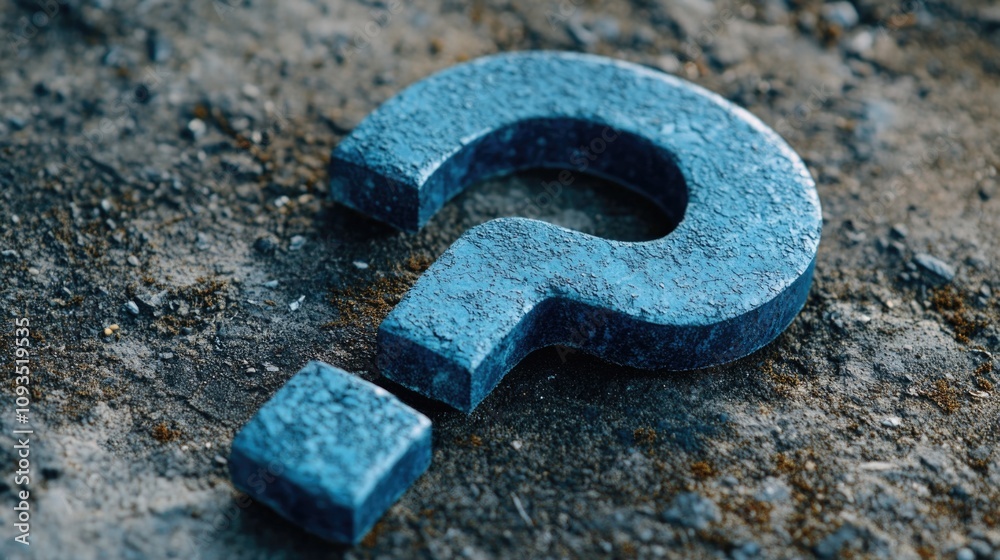Aufkleber A blue question mark symbol sitting on the ground, often used as a thought-provoking or questioning element in various contexts