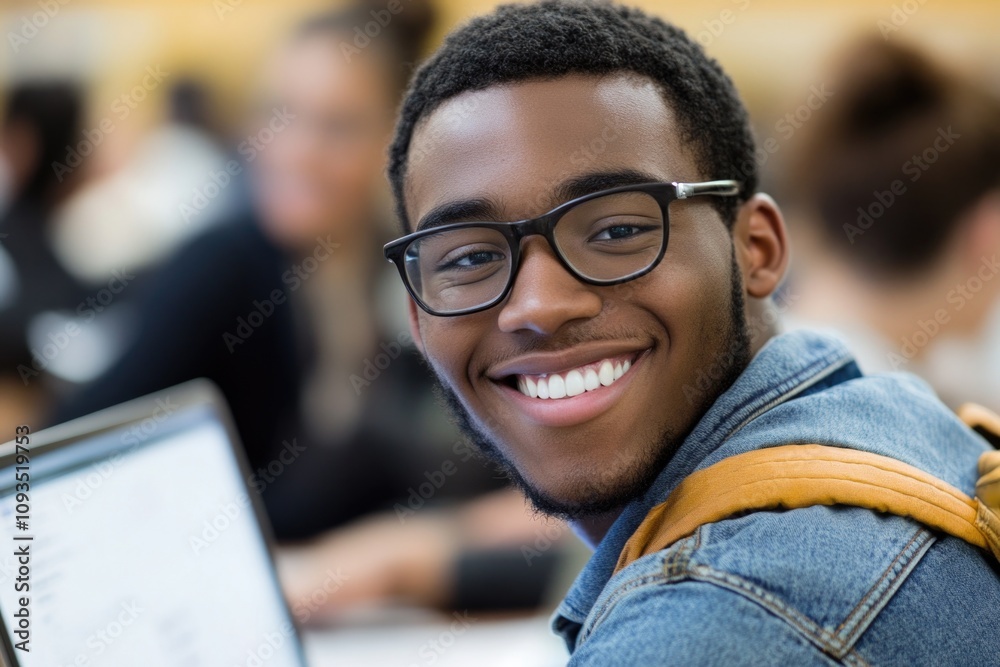 Aufkleber A person smiling while working on a computer, suggesting a modern and tech-savvy individual