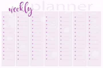 Weekly planner in pink tones