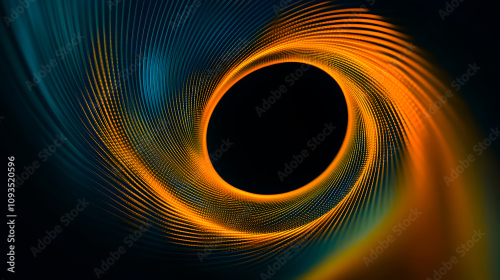 Wall mural abstract blue and orange swirl lines circle background with light effect.