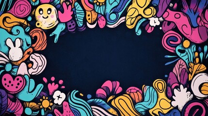 Vibrant Doodle Border: A Colorful Abstract Frame
