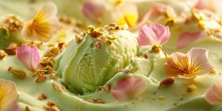 Creamy Green Tea Ice Cream with Flowers