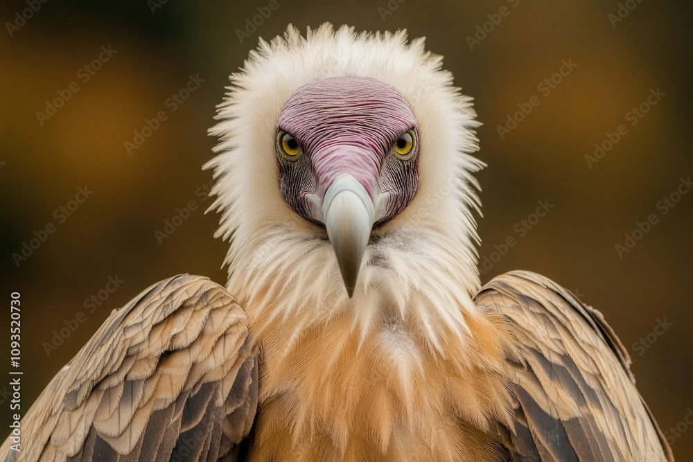 Poster a detailed view of a bird's face with sharp eyes and talons, suitable for nature or wildlife context