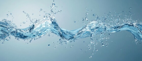 Blue water wave splash with droplets.