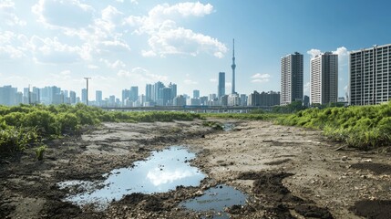 Contrasting Urban Realities: Panoramic Cityscape Revealing Environmental Disparities Between Clean and Polluted Zones