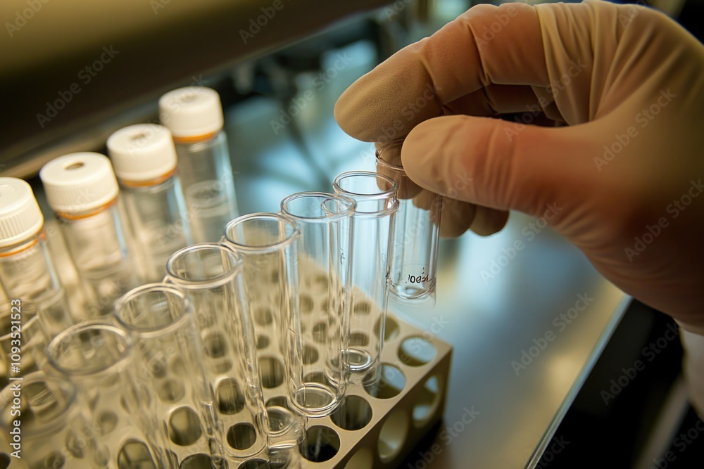Poster a scientist holds a test tube in a laboratory setting, ready for experimentation