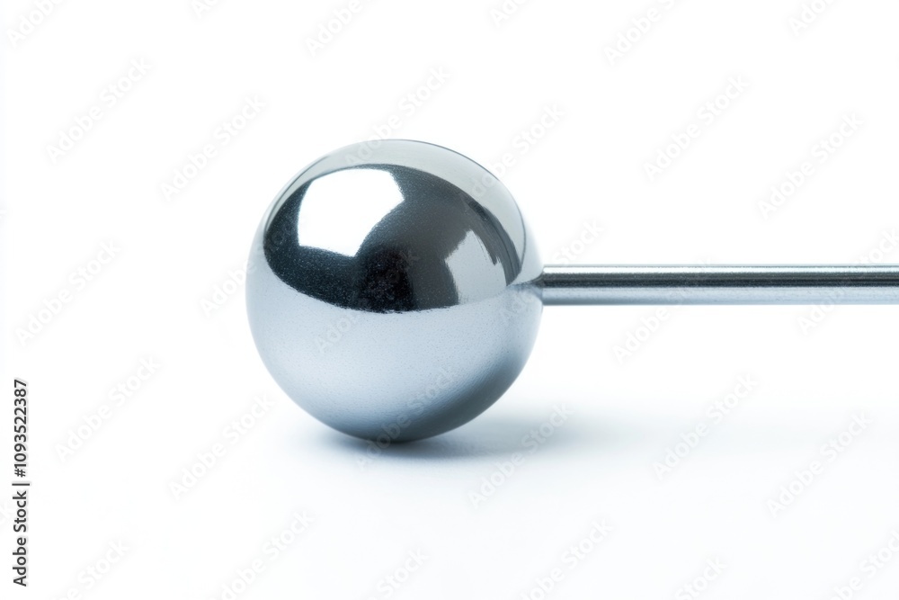 Aufkleber a metal ball with a metal handle sits on a white surface, ideal for use in still life photography or
