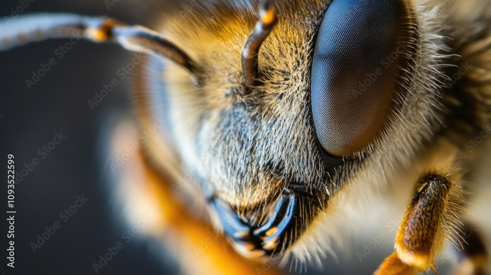 Poster a close-up view of a bee's face, highlighting its features