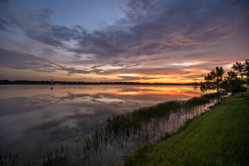 Lake sunset in Wellen park in North Port, Florida