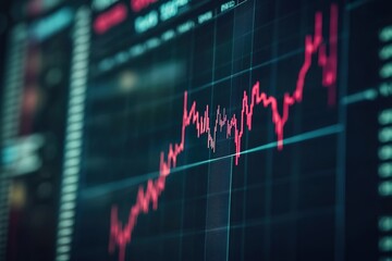 Dynamic stock market chart with fluctuating red graph
