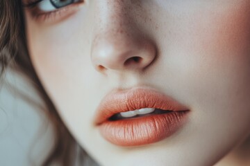 Fototapeta premium Portrait of a woman's face with freckles, ideal for personal or editorial use