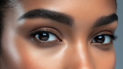 Obraz premium Close-Up of Beautiful Eyes with Flawless Skin and Defined Eyebrows
