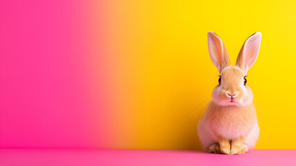 Obraz premium Vibrant Rabbit Resting on Colorful Backdrop Showcasing the Joy of Nature and Diversity