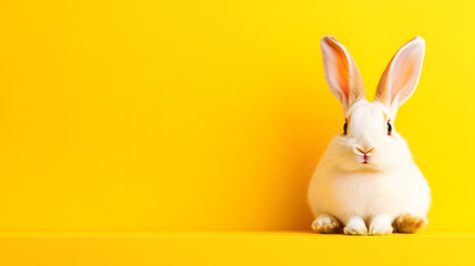 Obraz premium Bright and Cheerful Rabbit Enjoying a Sunny Afternoon With a Vibrant Yellow Backdrop