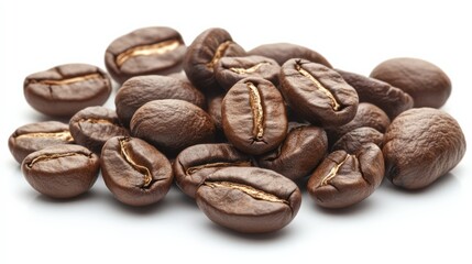 Naklejka premium Rich and Aromatic Brown Coffee Beans Piled Artistically on White Background