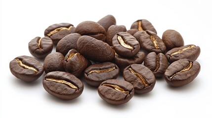 Fototapeta premium Freshly Roasted Coffee Beans on White Background