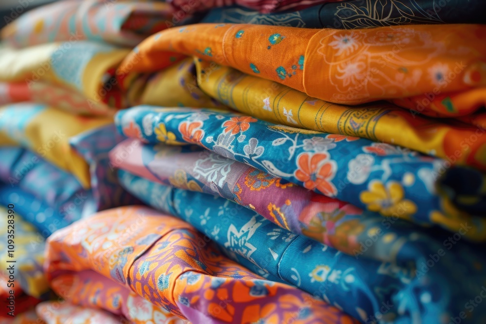 Poster a pile of colorful fabrics stacked on top of each other, suitable for textile or craft design illust