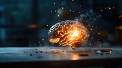 An exploding brain concept, visually depicting a dynamic burst of ideas and creativity, suggesting the limitless potential of human thought and imagination.