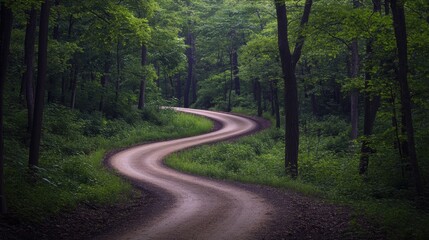 Fototapeta premium A dirt road winding through dense forest foliage