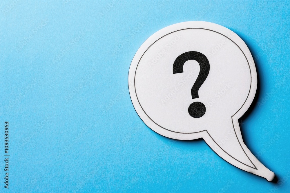 Poster a question mark in a speech bubble on a blue background, ideal for illustrations and designs related