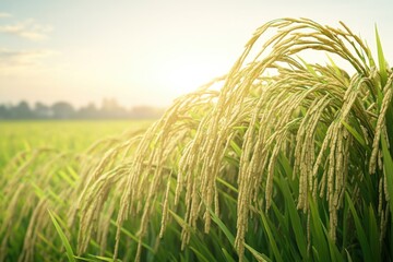 Close-up of rice in a field, perfect for farm or agricultural themed projects