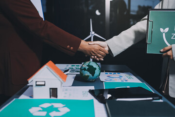 Carbon offset price report CO2 emission. Future growth Net zero waste in ESG ethical SME office...