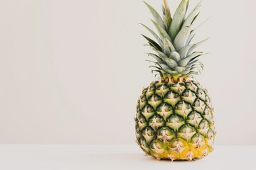 A fresh pineapple sitting on a clean white table