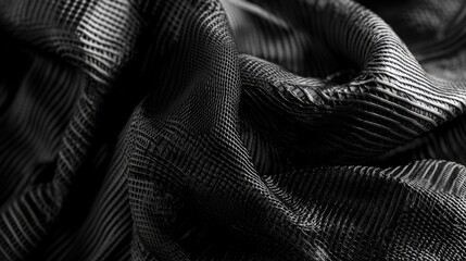 Abstract black fabric texture with ribbed pattern and folds.