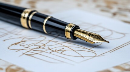 Fototapeta premium Elegant Fountain Pen Resting on Artistic Manuscript