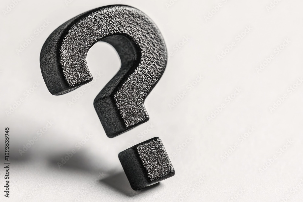 Poster a simple design featuring a black question mark on a white background, suitable for use in education