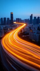 Obraz premium City Highway Night Lights Urban Traffic Flow Speed Transportation