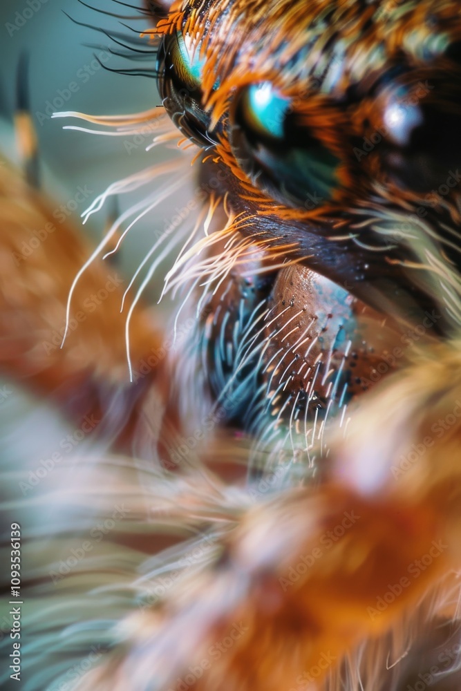 Poster close-up view of a spider's eyes, perfect for magnifying the intricate details