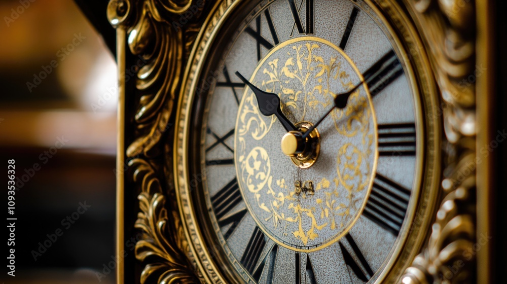 Fototapete detailed view of a clock face with roman numeral hour markers, suitable for use in time-themed desig